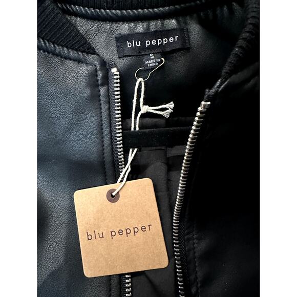 Blu Pepper – Faux Leather Bomber Jacket – Black – Size Small - Picture 2 of 4